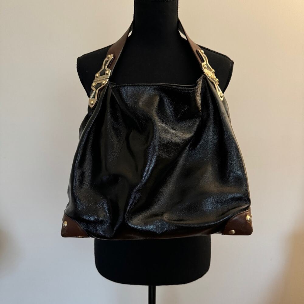 Michael Kors Joplin Patent Leather Hobo Large Shoulder Bag Black - Picture 2 of 12